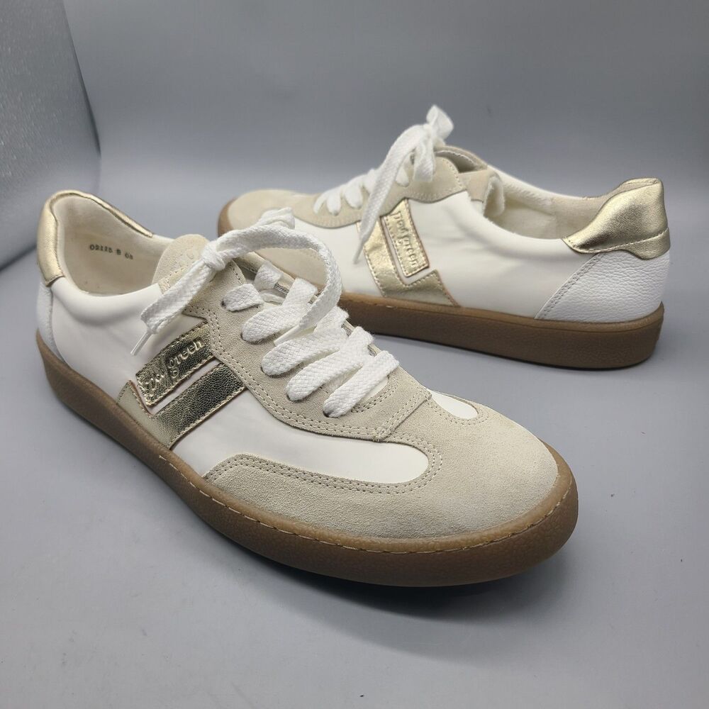 Paul Green ALEX Leather Sneakers white beige platinum logo Women US Sz 11. 5 NEW